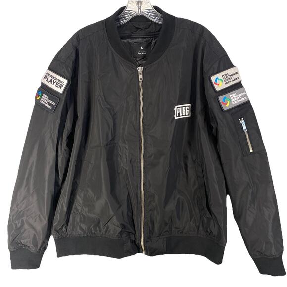 🎮 PUPG Mens L Black Bomber Jacket Pro Player Patches Esports Gamer 🎮 - Picture 1 of 13